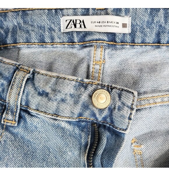 ZARA High Rise Light Wash Blue Denim Mom Jeans - Women's USA 8 - Picture 6 of 6